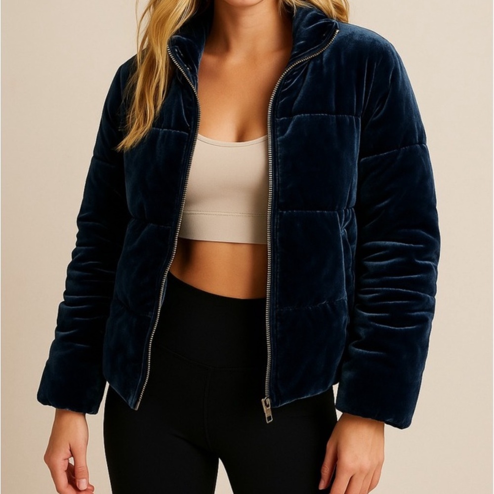 Fabletics Dark Blue Velvet Puffer Jacket